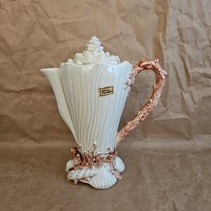 Fitz & Floyd "Oceana" Seashell Teapot With Lid Hand Painted Unused Vintage
